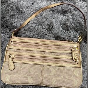 Coach Gold and Tan Wristlet Clutch